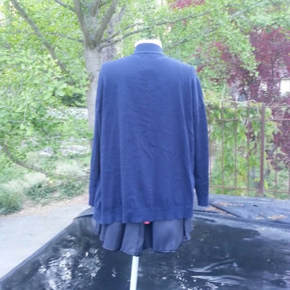 Michael Kors Draped Cardigan navy blue zipper shoulder waterfall sweater LG - Picture 9 of 9